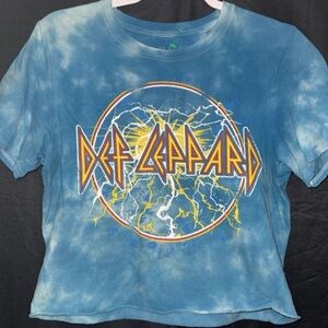 Blue Tie-Dye Women's Short Sleeve Tee crop top Def Leppard medium